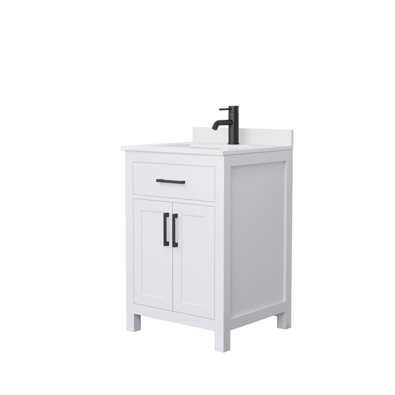 Beckett 24" Freestanding Single Bathroom Vanity with Cultured Marble Top, Matte Black, White Cultured Marble, White