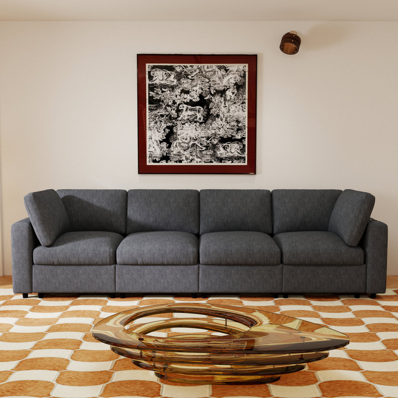 Canapé rembourré modulaire avec rangement, canapé moderne avec charge sans fil et haut-parleur Bluetooth intégré dans les bras