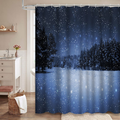Rideau de douche enneigé avec 12 crochets Night Park