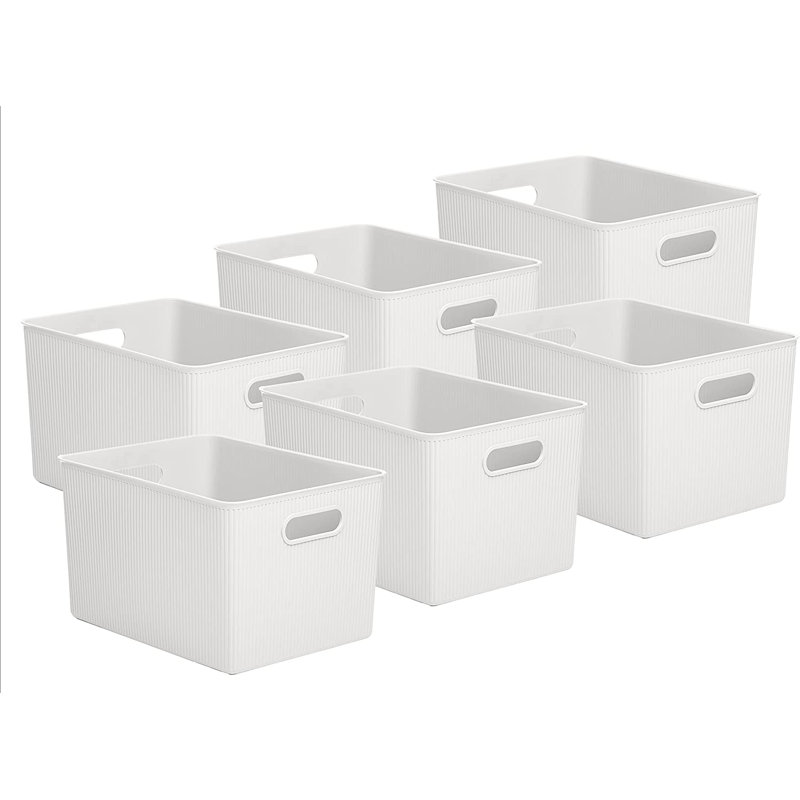 Panier en plastique nervuré, 6, Blanc