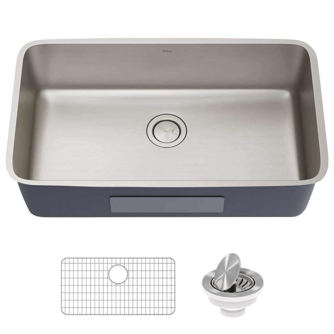 Dex™️ Series KRAUS 33" L Undermount 16 Gauge Stainless Steel Single Bowl Kitchen Sink Kraus