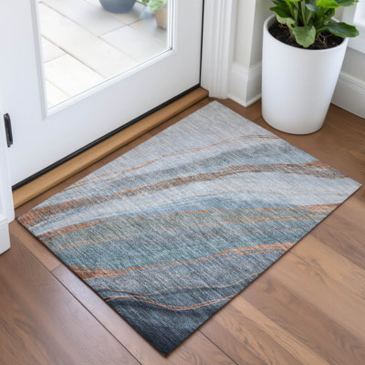 Tapis bleu intérieur / extérieur lavable à la machine Xhevrie
