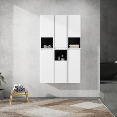 Modern Bathroom 12", Wall Mounted, 6 Soft-Close Doors, White, Ample Space For Making A Captivating Mounted , Storage Necessities