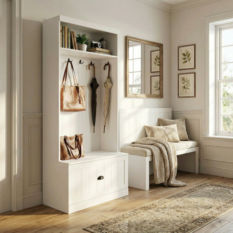 1-Drawer & 1-Shelf Hall Tree With Bench And Metal Hooks