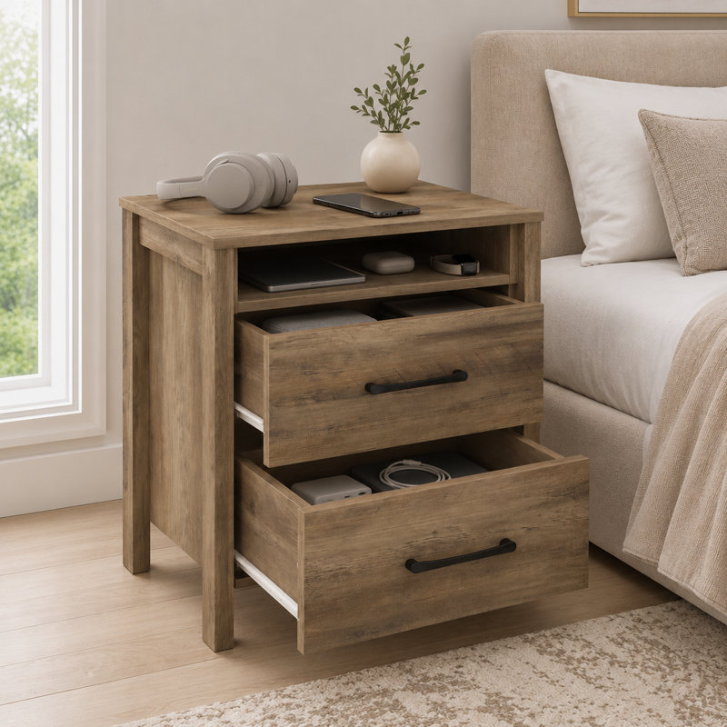 Pruitt 22.7" 2 Drawer Nightstand, Knotty Oak, Individual