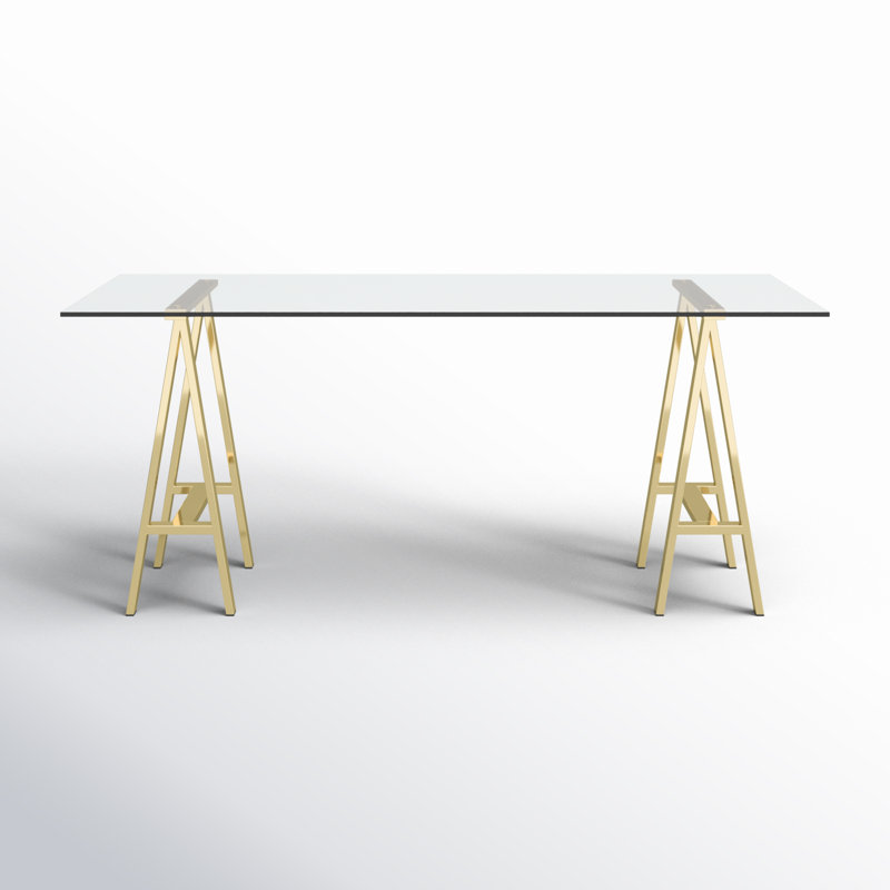 Kapri Tigerlily Glass Desk, 30" H x 55" W x 30" D, High Polish Gold