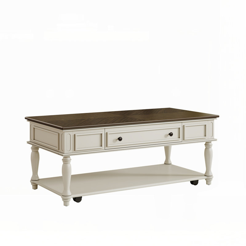 Table basse Farmhouse avec un tiroir, Gris / Blanc