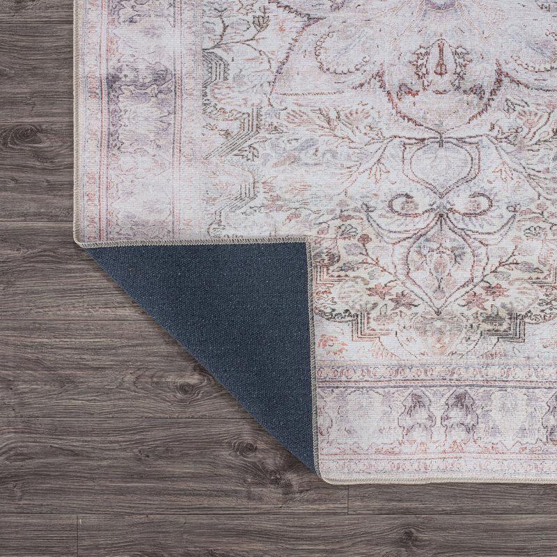 Louisa Machine Washable Oriental Performance Cream/Gray/Brown Area Rug, Rectangle 5' x 7'