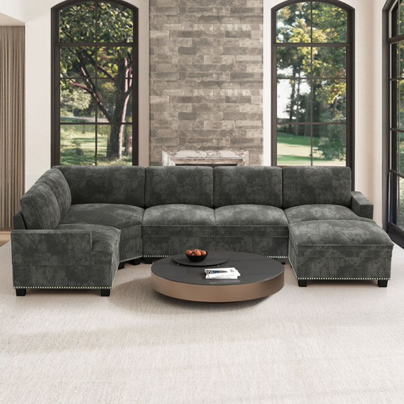 Canapé modulaire rembourré modulaire en velours côtelé avec repose-pieds Cloud, H 36 po x l 99 po x P 99 po
