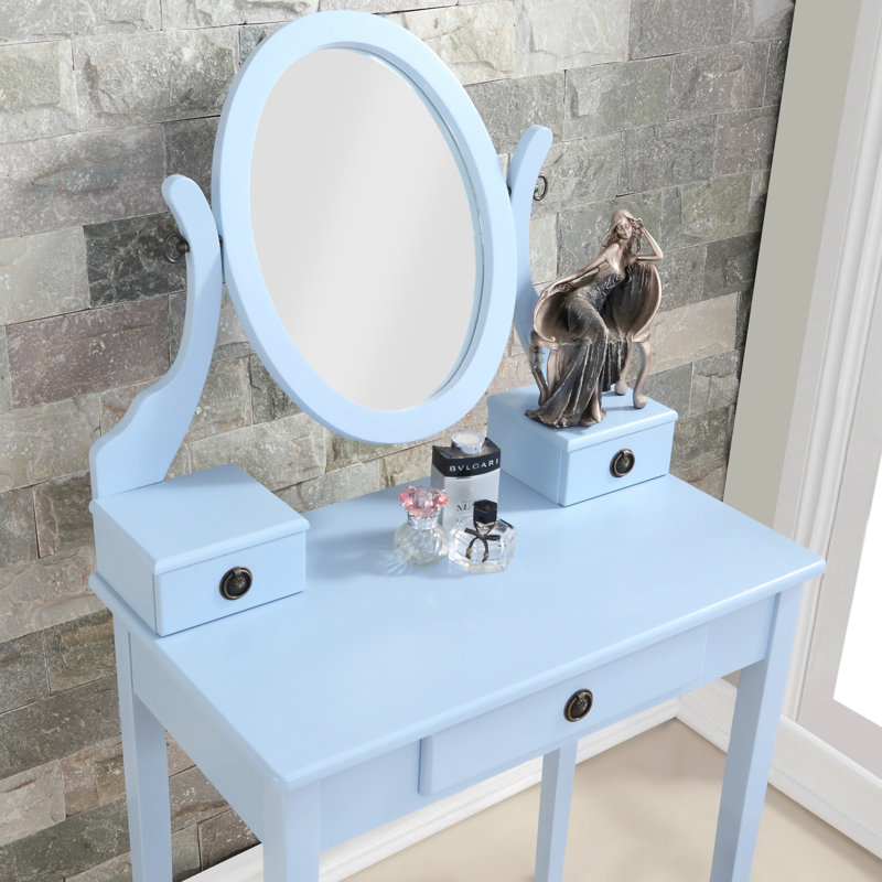 Ensemble coiffeuse et tabouret de maquillage Landisburg, Bleu