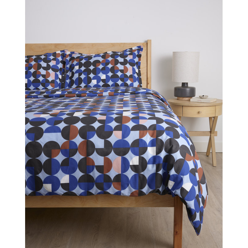 Ensemble de housse de couette simple en coton brossé Bauhaus Copenhagen, Bleu géométrique