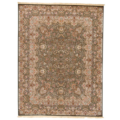 Tapis vert olive de haute qualité noué à la main
