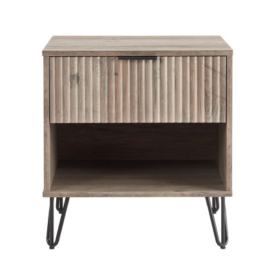 20" Fluted Nightstand, Rustic Gray | 1-Drawer, Glam Gold Legs | Gift Idea