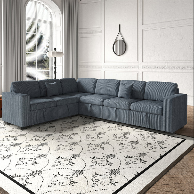 L-shaped Upholstered Sectional Sofa 5-Seat with Storage, 34" H x 142" W x 65" D