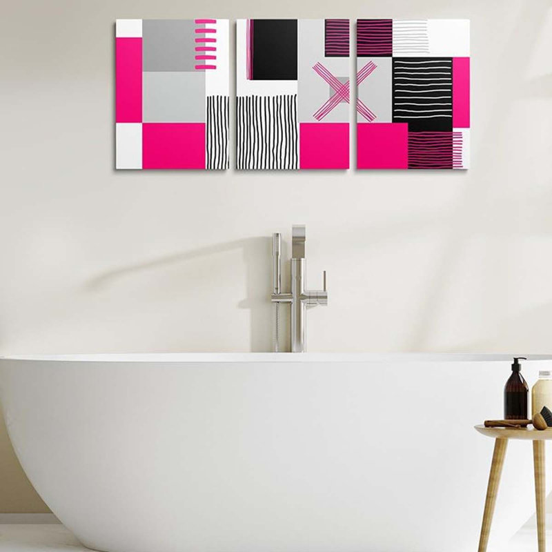 3 Piece Wrapped Canvas Print, Pink