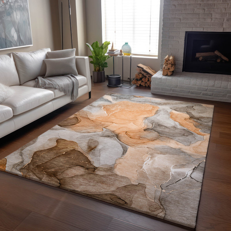 Tapis orange lavable à la machine de qualité supérieure 9 pi x 12 pi Cerrito AMF504, Rectangle 5 pi x 7 pi 6 po