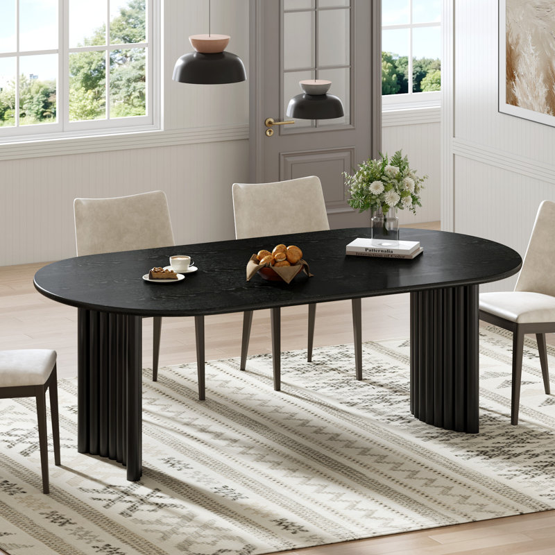 30"H×33.5"W Oval Wood Dining Table Double Pedestal Kitchen Table, 30" H x 67" L x 33.5" W, Black