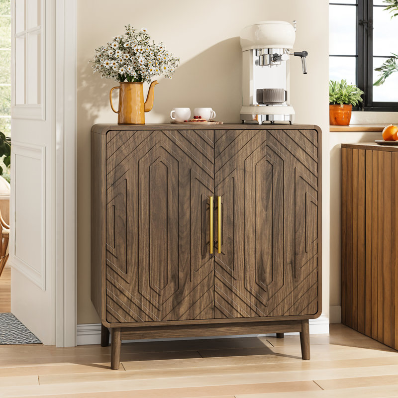Buffet Mid-Century moderne avec tablettes réglables, fonction de rangement, facile à nettoyer, pour chambre à coucher, cuisine, couloir, bureau, rangement en bois franc d'ingénierie, portes, assemblage,