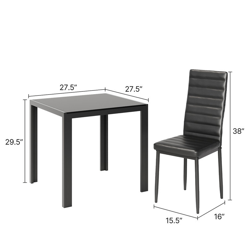 3-Piece Dining Table Set, Black