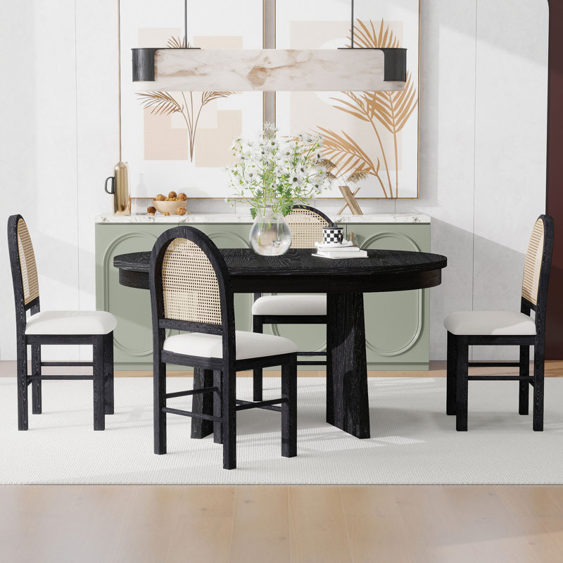 Ensemble de salle à manger 5 pièces, 1 table extensible avec une rallonge de 16 pouces, Espresso, Espresso / beige