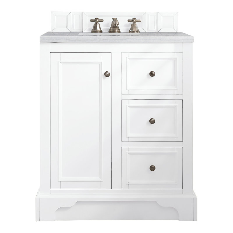 De Soto 31.3'' W Single Vanity, Bright White, Ethereal Noctis Quartz, 8" Widespread