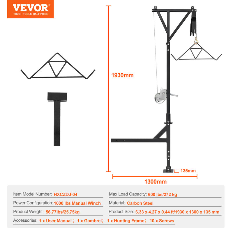 VEVOR Hitch Mounted Deer Hoist Hitch Game Hoist
