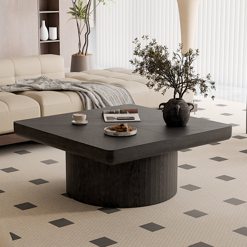 Table basse 34,6 po | Plateau en bois et motif de parquet | Idée de cadeau, Noir