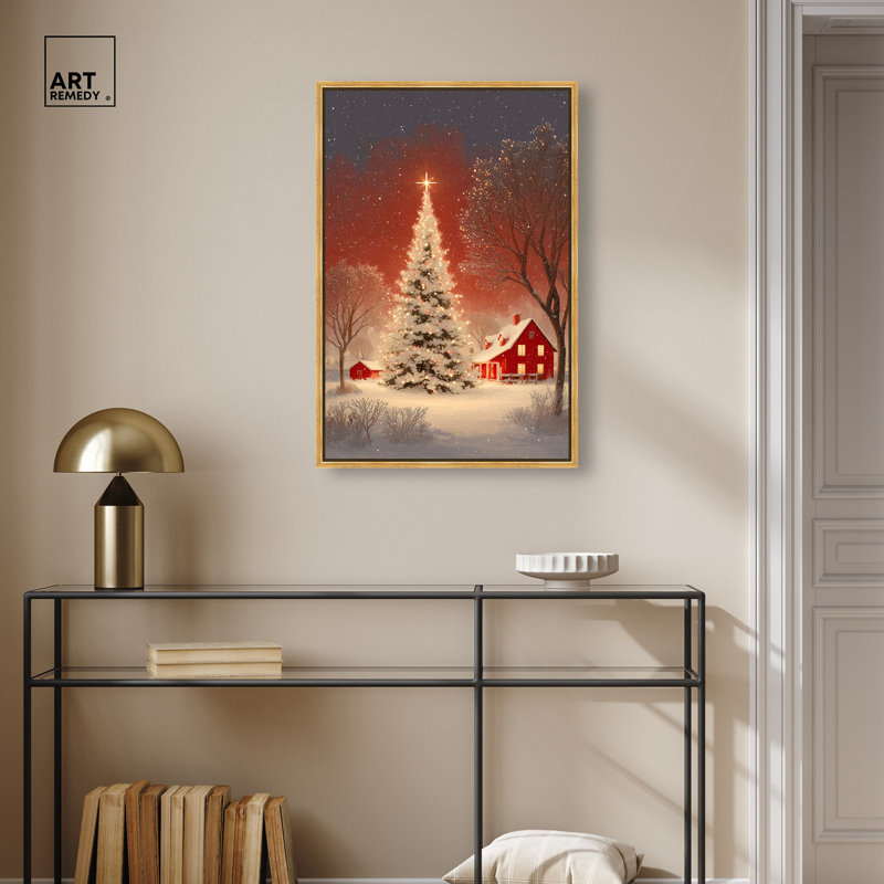 Décoration murale de Noël Winter Art Glow par Art Remedy, cadre noir, 10 x 15, H 31 po x l 21 po, Cadre doré