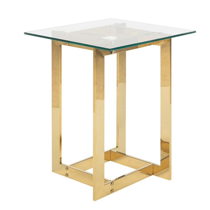 Runcorn Glass Top Cross Legs End Table, Gold