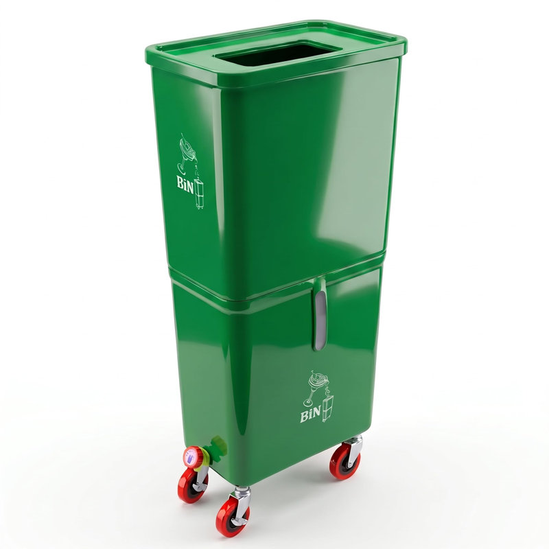 Bac à déchets de boissons commercial vert avec roues verrouillables – Station de vidange à deux compartiments pour déchets liquides et solides, PEHD résistant aux fuites, pour bar, restaurant, traiteur et événements