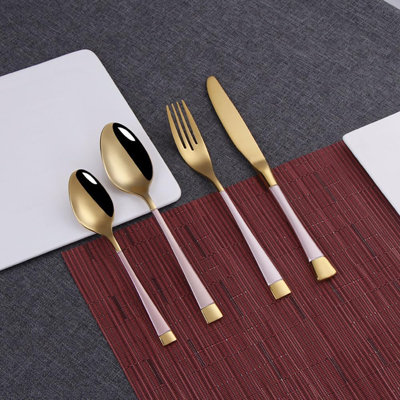 Gold Flatware Set 24-Piece Stainless Steel Kitchen Utensil Service For 6 Tableware Cutlery Set