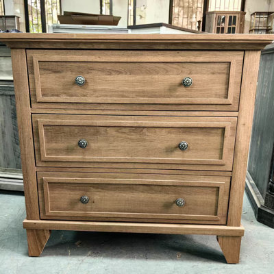 Commode 3 tiroirs rustique pour chambre à coucher - Commode en bois compacte avec poignées en métal exquis - Armoire de rangement pour chambre à coucher, salon, placard, entrée - Couleur: brun