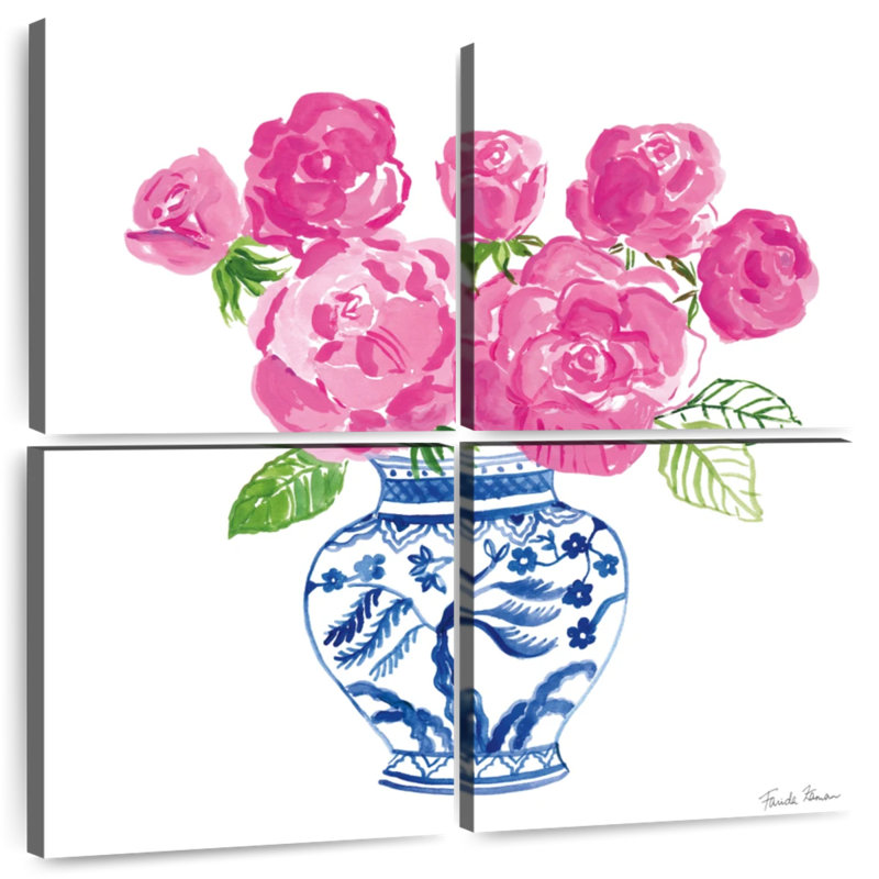 Harnek chinoiserie roses sur fond blanc I, H 57 po x l 57 po