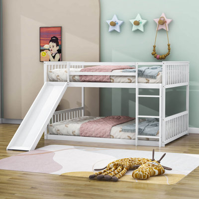 Full Over Full Wooden Standard Bunk Bed With Slide