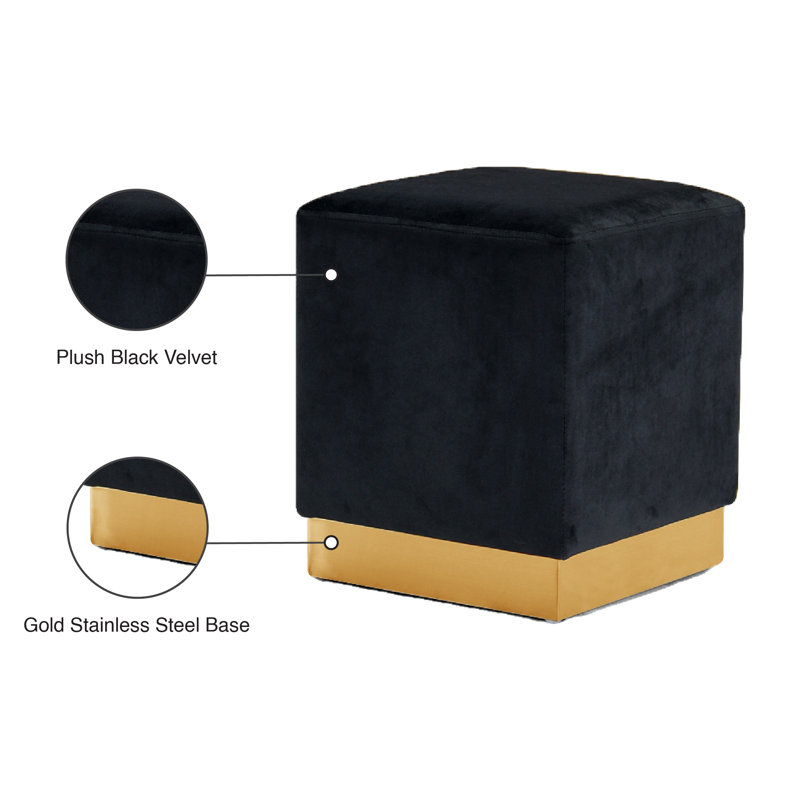 Annora Velvet Ottoman, Black Velvet, Gold