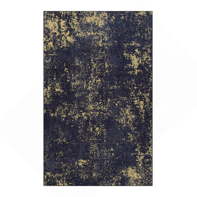 Black Washable Rug 8X10 Area Rug (Black+Gold, 8' X 10'), Rectangle 8' x 10'