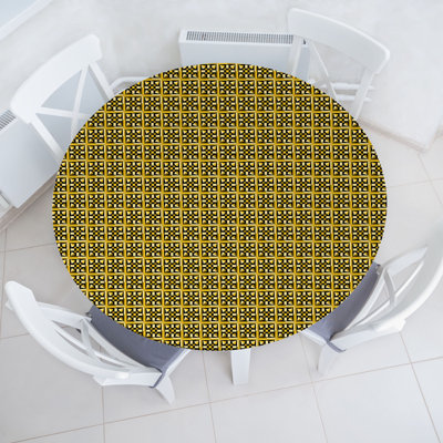 Ambesonne Geometric Fitted Round Tablecloth 36"- 40" Diameter Earth Yellow Pale Orange