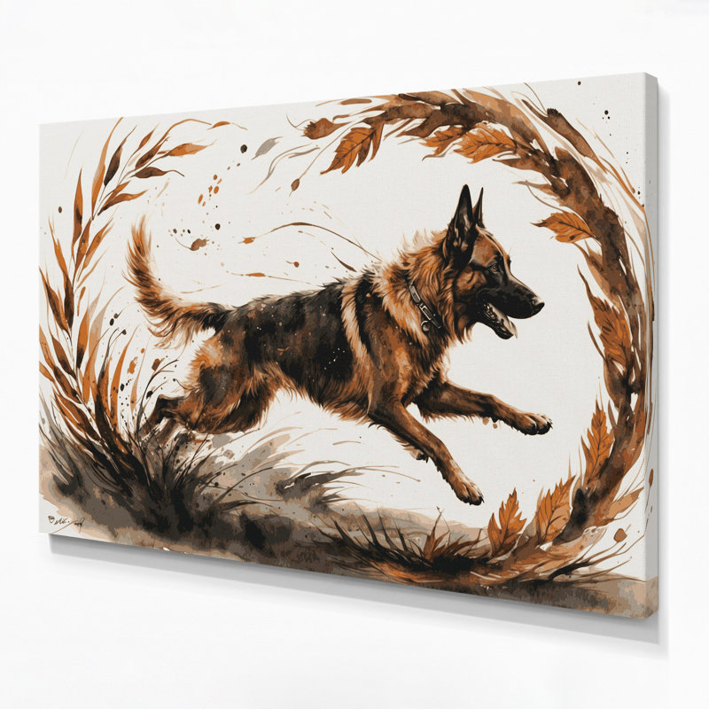 Chiens belges Malinois, art mural sur toile grise, H 20 po x l 30 po