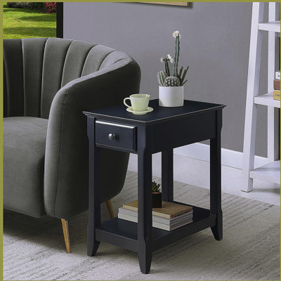 Black Accent Table with Bottom Shelf
