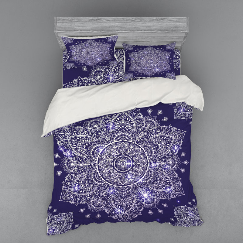 Ensemble de housse de couette éclectique lavande / bleu / indigo en microfibre