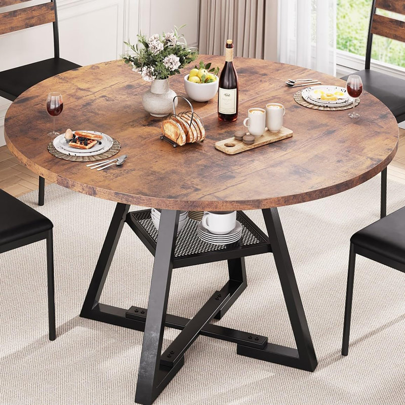 Table de salle à manger 42 po, H 30 po x L 42 po x l 42 po, Brun rustique