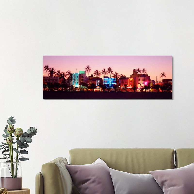 Night, Ocean Drive, Miami Beach, Florida, USA by Panoramic Images - Wrapped Canvas Panoramic Print