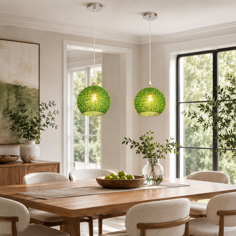 Green Aluminum Wire Sphere Pendant Light Included a E26 bulb