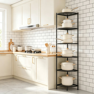 6-Tier Kitchen Corner Shelf Triangular Corner Pot Rack Storage Stand for Pans Pots and Kettles
