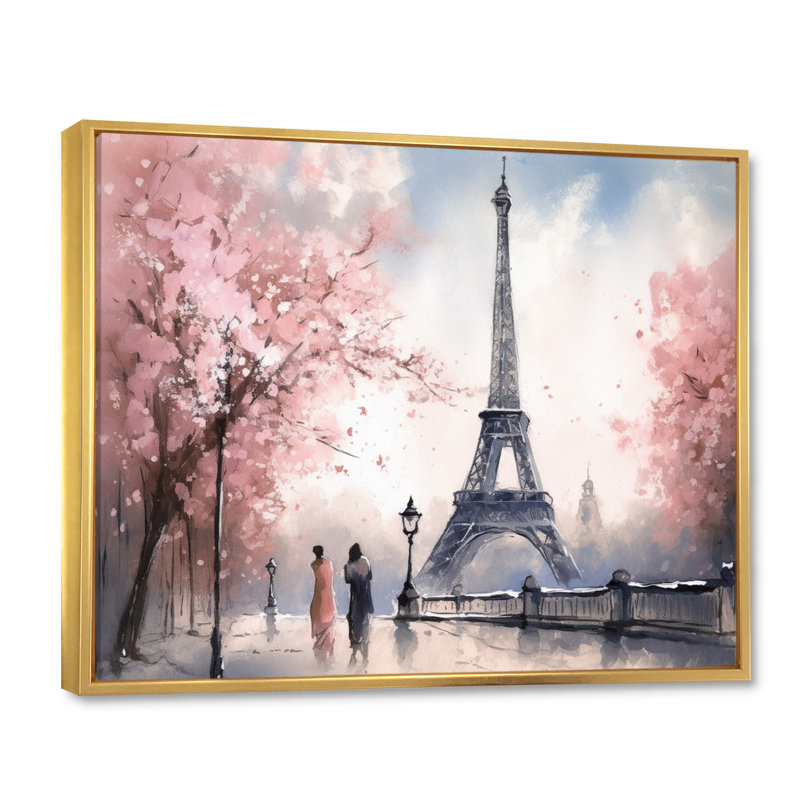 Art mural de la Tour Eiffel, France, Cadre flottant doré, H 30 po x l 40 po x P 1,5 po