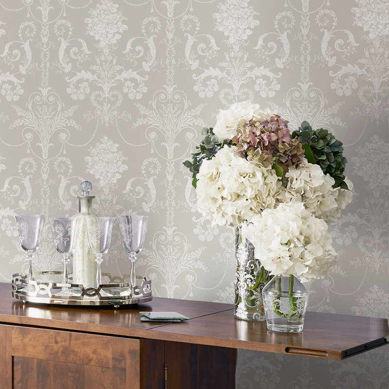 Laura Ashley Josette Wallpaper Roll, White/Dove Gray