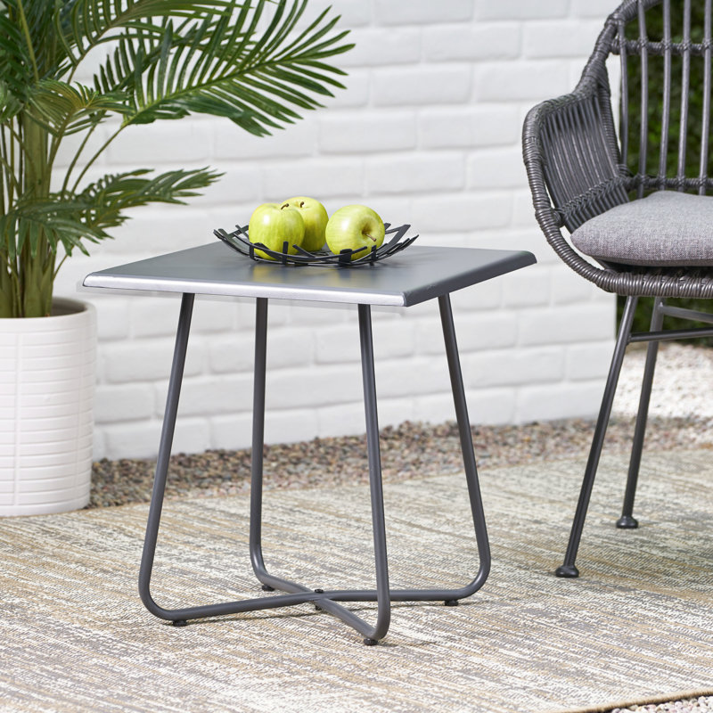 Table d'appoint moderne grise avec une base en acier robuste et des lignes élégantes de style épuré
