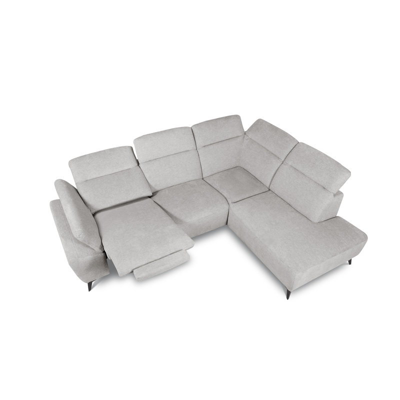 Relaxio Stylish Corner Sofa with Power Reclining & Multi Position Headrests & Adjustable Armrest, Grey, Right Hand Facing
