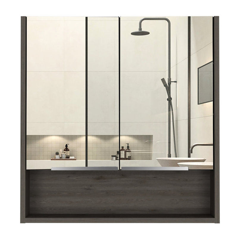Ensemble de meuble-lavabo 2 pièces en chêne avec de grands espaces de rangement et des portes en miroir