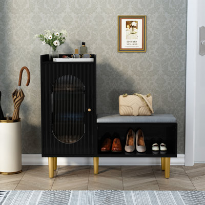Tokie Modern Entryway Shoes Cabinet Bench with Glass Door by Mercer41